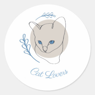 Minimalistische Katzenlinie mit blauen Augen Runder Aufkleber