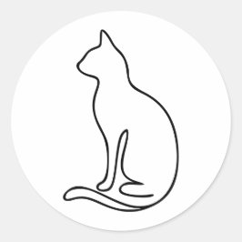 Minimalistische Katzenlinienkunst – Schwarze Umris Runder Aufkleber