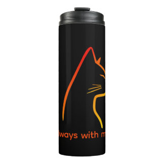 Minimalistische Katzenporträt-Linienkunst Thermosbecher