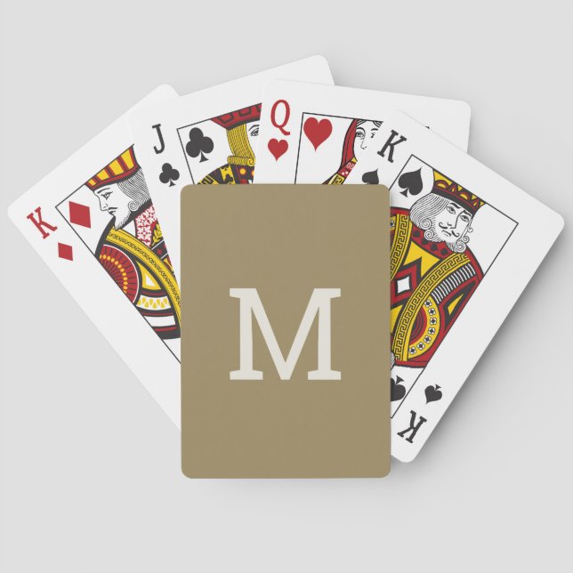 Minimalistische Khaki Taupe Monogramm Spielkarten (Rückseite)
