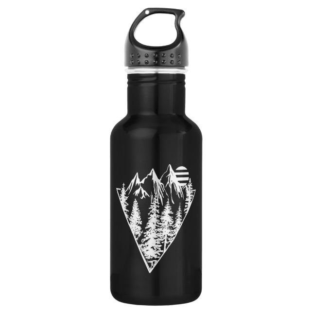 Minimalistische Kiefernwaldszene Edelstahlflasche (Vorderseite)
