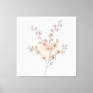 Minimalistische Kirschblüten-Linienkunst Rosa Wass Leinwanddruck