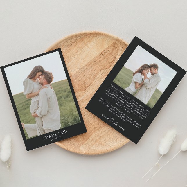 Minimalistische Klassik Simple Black 2 Foto Hochze Dankeskarte (Von Creator hochgeladen)