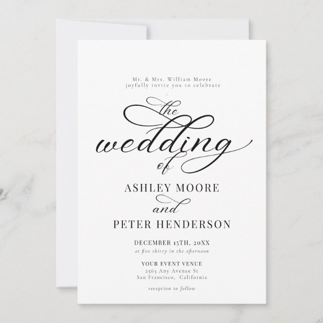 Minimalistische klassische Hochzeit mit einfachem  Einladung (Vorderseite)