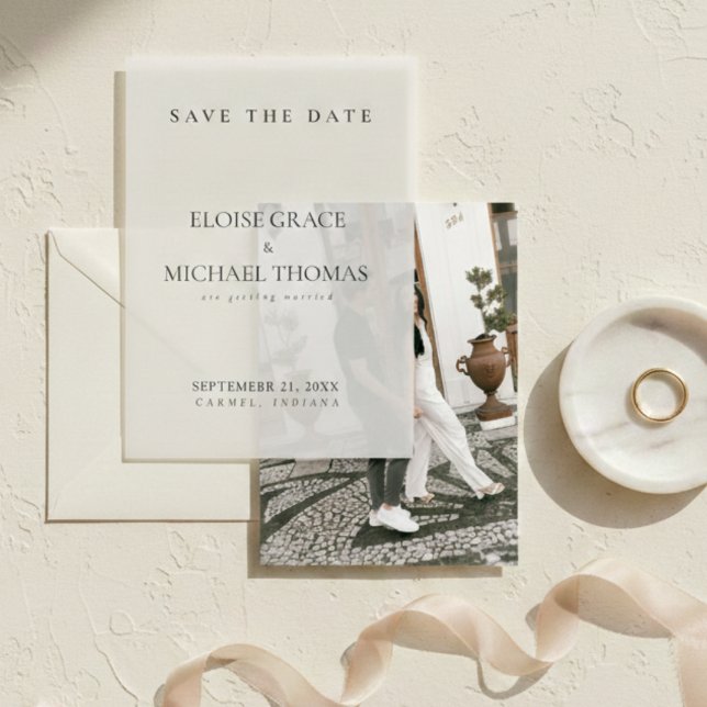 Minimalistische klassische Hochzeit - Save The Dat (Minimalist Classic Wedding Save The Date Vellum Invitations)