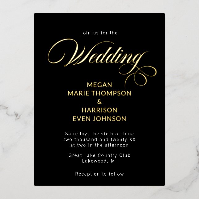 Minimalistische klassische Hochzeitseinladung Folie Einladungspostkarte (Vorderseite)