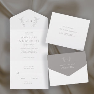 Minimalistische klassische Mono-Blatt-Hochzeit All In One Einladung