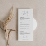 Minimalistische Klassische Schriftart-Hochzeitkart Menükarte<br><div class="desc">Diese Minimalistische All In One Collection wurde speziell für Hochzeitsmenüs konzipiert und zeichnet sich durch ein übersichtliches und einfaches Layout mit klassischem Schriftart aus. Für eine erweiterte Anpassung dieses Designs, z.B. das Ändern des Layouts, des Schriftartes oder der Textgröße, klicken Sie bitte auf den obigen Button "KENNEN". Bitte kontaktieren Sie...</div>