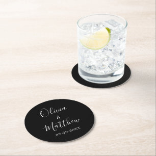 Minimalistische klassische Schwarze Hochzeit Runder Pappuntersetzer