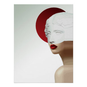 Minimalistische klassische Skulptur moderner roter Poster