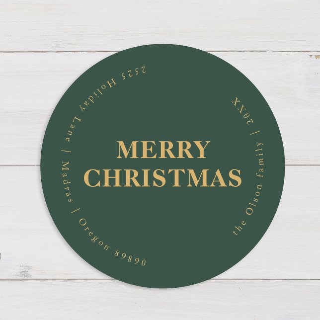 Minimalistische klassische Weihnachtsgrün-Umschlag Runder Aufkleber (Von Creator hochgeladen)
