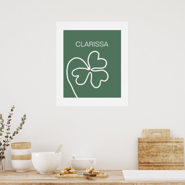 Minimalistische Kleeblattlinie Zeichne grüne Benut Poster (Küche)