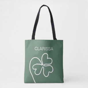 Minimalistische Kleeblattlinie Zeichne grüne Benut Tasche