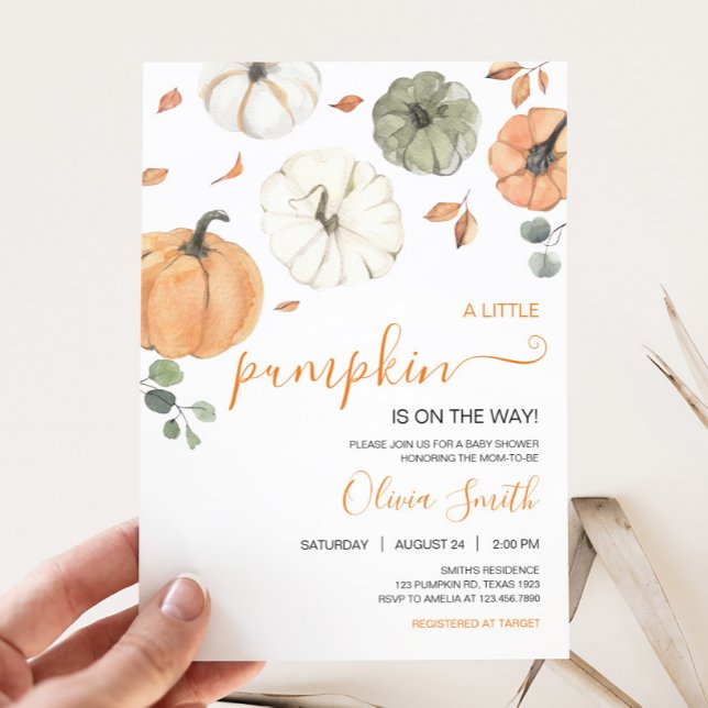 Minimalistische kleine Pumpkin-Kinderdusche Einladung (A Little Pumpkin Baby Shower Invitation)