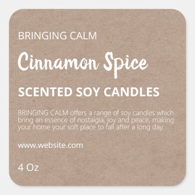 Minimalistische Kraft Soy Candle Labels Quadratischer Aufkleber (Vorderseite)