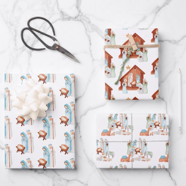 Minimalistische Krippe Weihnachten Geschenkpapier Set (Vorderseite)