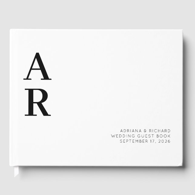 Minimalistische kühne Initialen Hochzeit Gästebuch (Vorderseite)