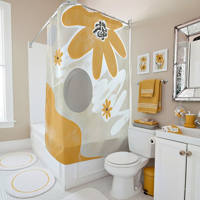 Minimalistische Kunst aus orangefarbener und graue Duschvorhang (Von Creator hochgeladen)