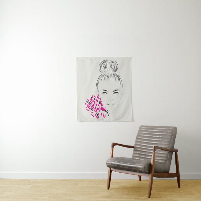 Minimalistische Künstlerin zeichnete Top-Bun-Mode Wandteppich (Beispiel)