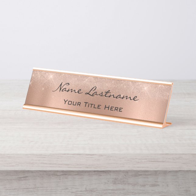 Minimalistische Kupfer Rose Gold Custom Elegant Fu Schreibtischnamensplakette (Vorderseite )
