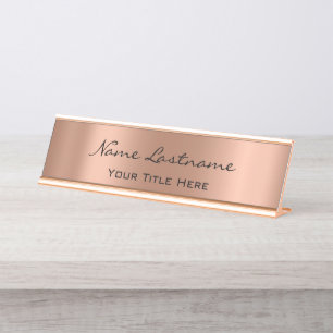 Minimalistische Kupfer-Rose Gold Custom Elegant Mo Schreibtischnamensplakette