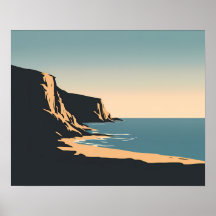Minimalistische Küstenklippen Goldenes Sonnenunter