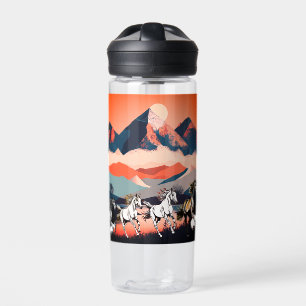 Minimalistische Landschaftsberge und Running Horse Trinkflasche