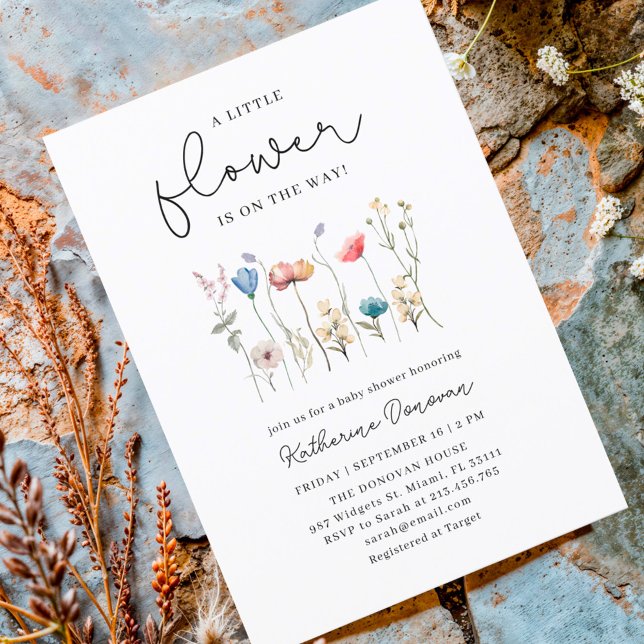 Minimalistische Langarm-Wildblume-Babydusche Einladung (Von Creator hochgeladen)