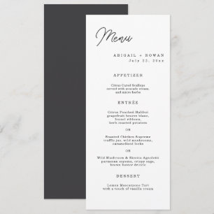 Minimalistische lange Hochzeitsmenükarte mit Schri Einladung