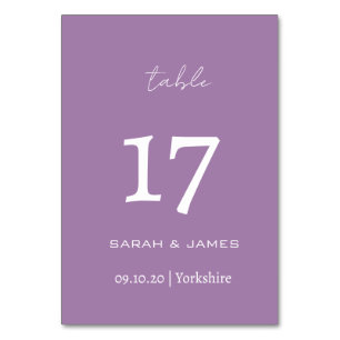 Minimalistische Lavendel-Script-Hochzeit Personali Tischnummer