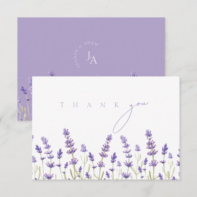 Minimalistische Lavendel-Wildblumen Dankeskarte (Vorne/Hinten)