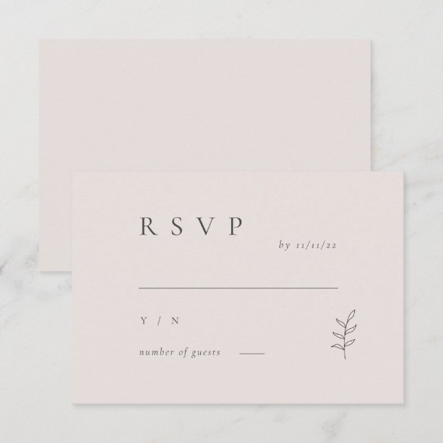 Minimalistische Leaf Pink Black Wedding RSVP Einla Einladung (Vorne/Hinten)