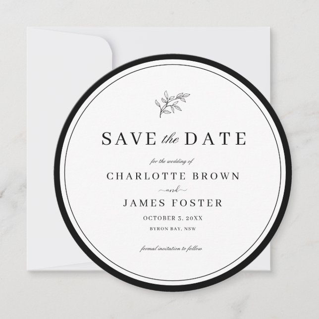Minimalistische Leaf-Runde Save the Date Einladung (Vorderseite)