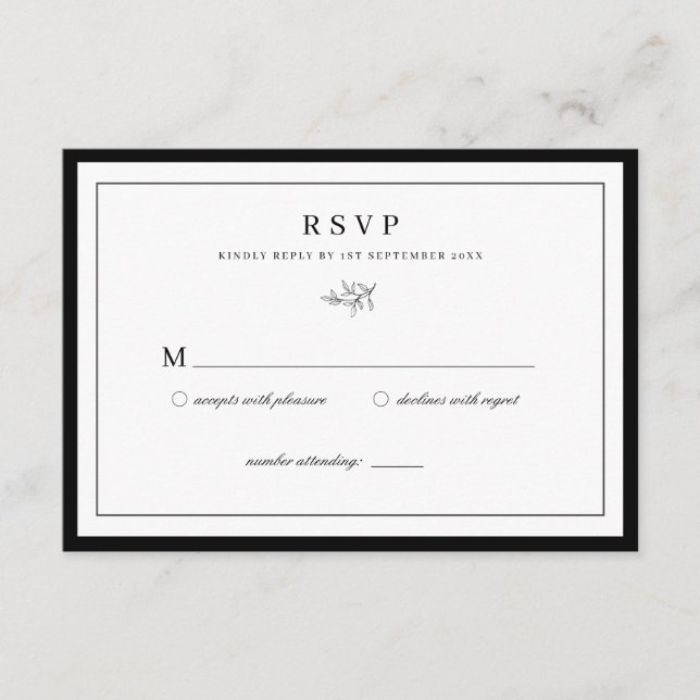 Minimalistische Leaf Wedding RSVP Begleitkarte (Vorderseite)