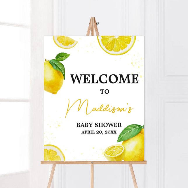 Minimalistische Lemonade Baby Dusche Empfang Poster (Gender Neutral Summer Citrus Baby Shower Welcome Sign)
