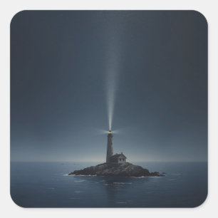 minimalistische Leuchtturm-Malerei-Bilder. Quadratischer Aufkleber