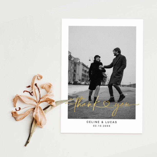 Minimalistische Liebe Heart Script Wedding Foto Vi Dankeskarte (Von Creator hochgeladen)