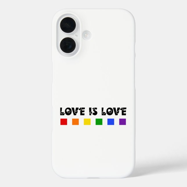 Minimalistische Liebe ist Liebe Pride Rainbow & He iPhone 16 Hülle (Rückseite)