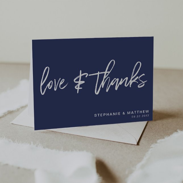 Minimalistische Liebe und dank handgeschriebener N Dankeskarte (Navy blue hand lettered love and thanks simple minimalistic wedding thank you card.)
