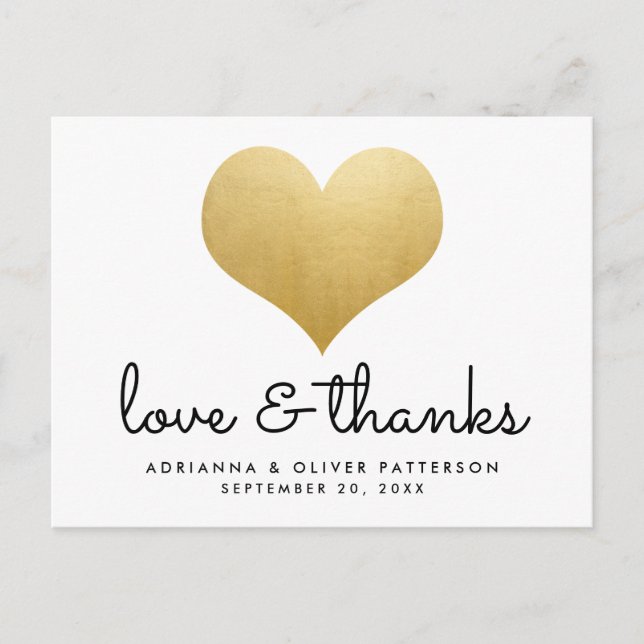 Minimalistische Liebe und Dank Imitats Gold Foil H Postkarte (Vorderseite)