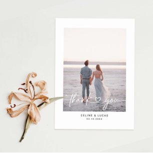 Minimalistische Liebesherz-Schrift Hochzeit Danke Postkarte