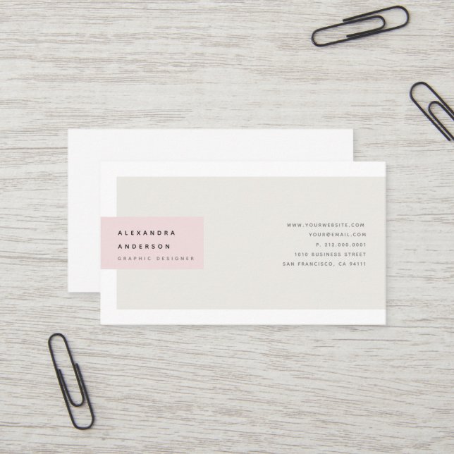 Minimalistische Light Pink Greige Business Card Visitenkarte (Vorderseite/Rückseite Beispiel)