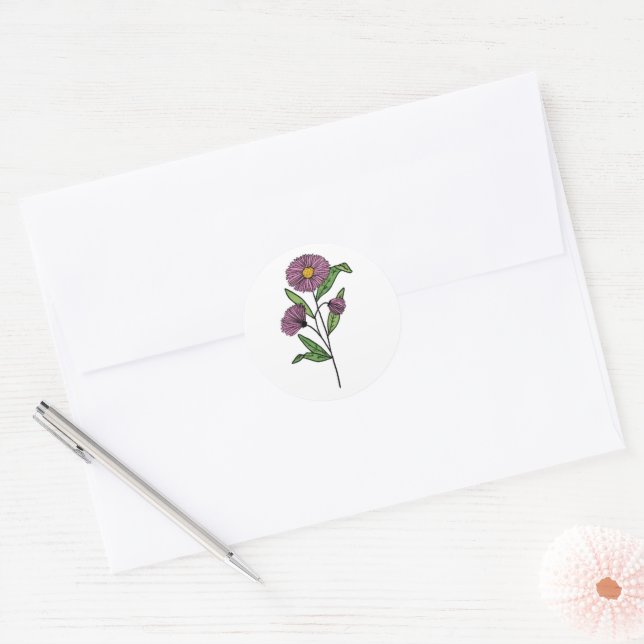 Minimalistische Lila Aster-Hochzeit Runder Aufkleber (Umschlag)