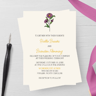 Minimalistische Lila Aster-Hochzeitseinladung Einladung