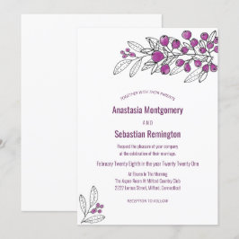 Minimalistische Lila Berry Leaf Einladung zur Hoch