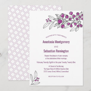 Minimalistische Lila Berry Leaf Hochzeitsvorlage Einladung