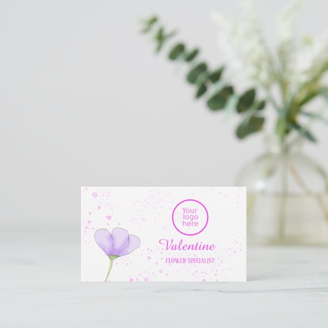 Minimalistische Lila Blume Pink Splash Florist Visitenkarte (Stehend Vorderseite)