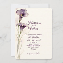 Minimalistische lila Calla-Lilie Aquarell-Hochzeit Einladung