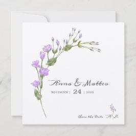 Minimalistische lila florale Wohnung Save the Date