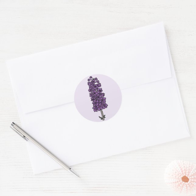 Minimalistische Lila Larkspur-Hochzeit Runder Aufkleber (Umschlag)
